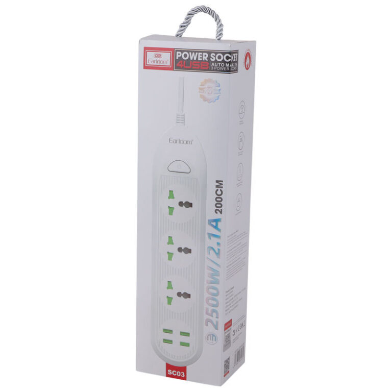 چند راهی 3 خانه ارلدام ES-SC03 با کابل 2 متری شارژر USB