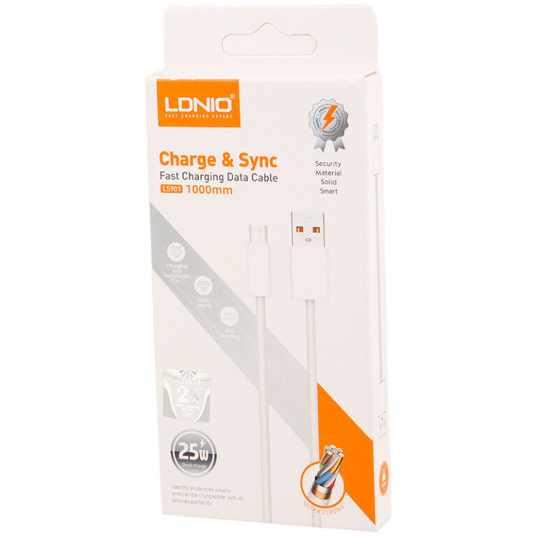 کابل میکرو یو اس بی فست شارژ 25 وات الدینیو LS901 طول 1 متر