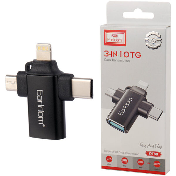 تبدیل USB OTG به میکرو یو اس بی / تایپ سی / لایتنینگ ارلدام ET-OT80