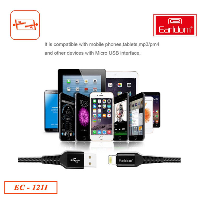 کابل لایتنینگ فست شارژ 2.1 آمپر ارلدام EC-121i طول 1 متر