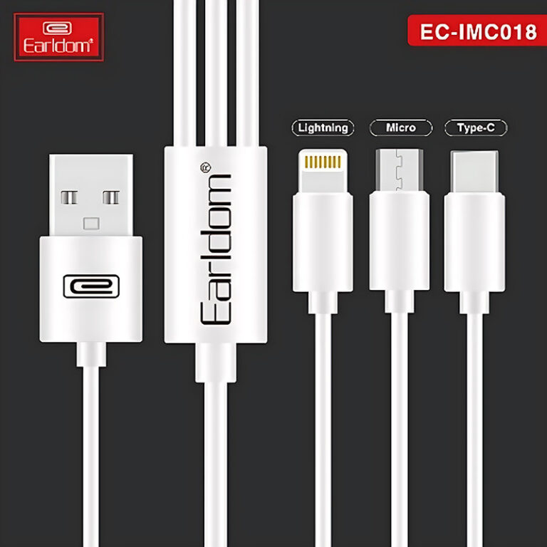 کابل سه سر فست شارژ 3 آمپر ارلدام EC-IMC018 طول 1.2 متر