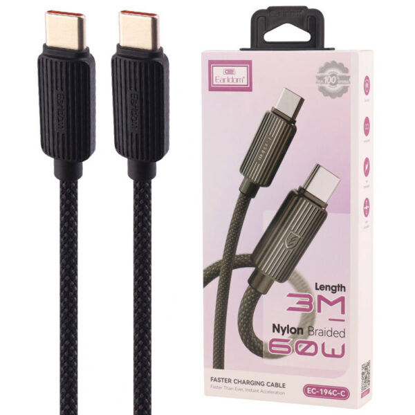 کابل دو سر تایپ سی فست شارژ 60 وات ارلدام EC-194C-C طول 3 متر