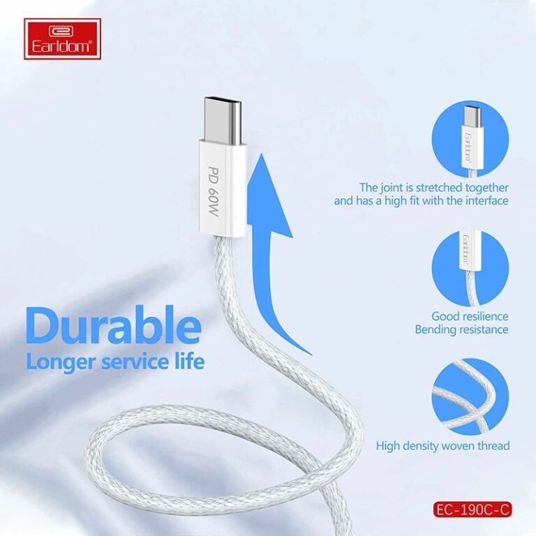 کابل دو سر تایپ سی فست شارژ 60 وات ارلدام EC-190C-C طول 2 متر