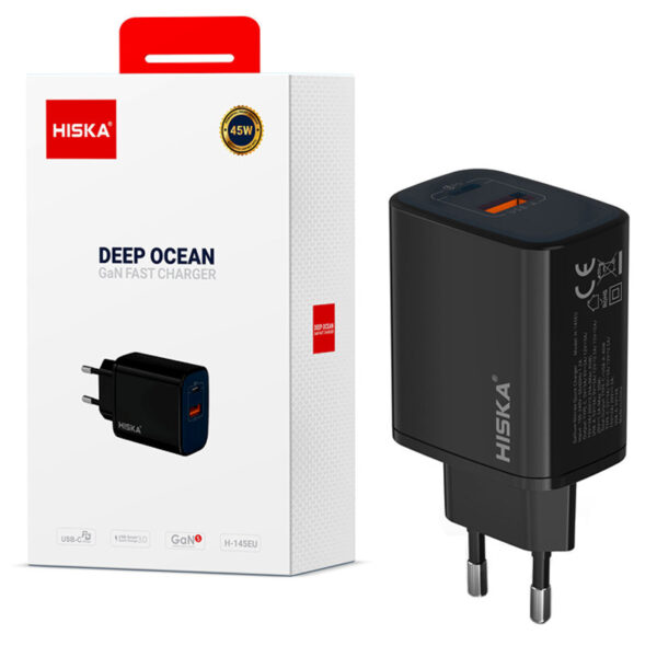 شارژر دیواری 45 وات هیسکا H-145EU GAN PD QC3.0 3A