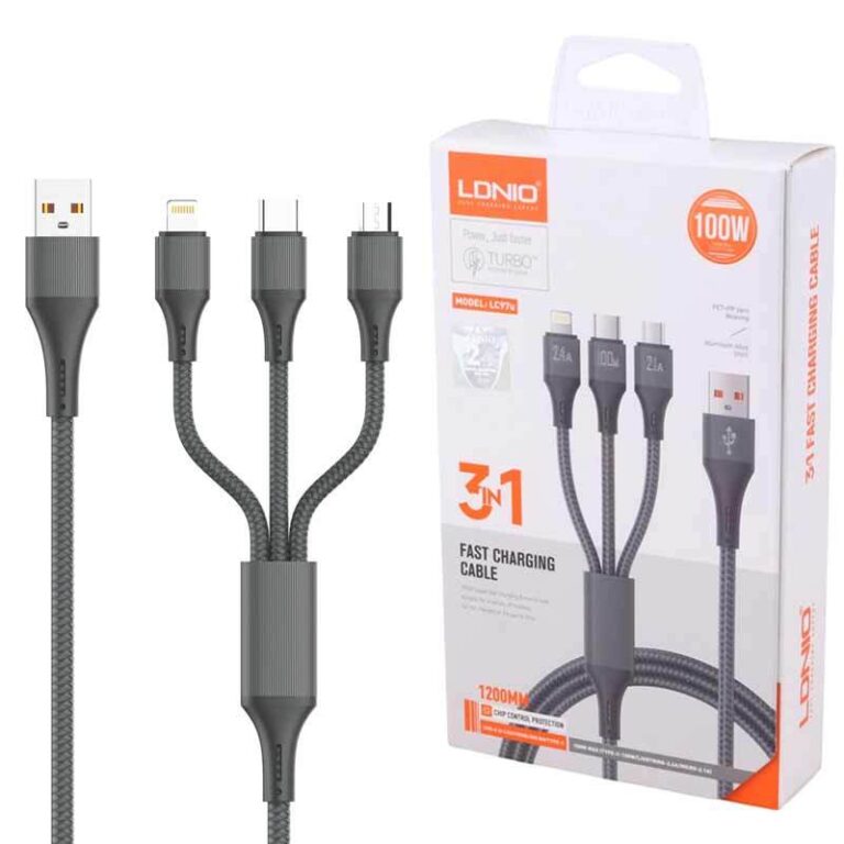 کابل سه سر فست شارژ 100 وات الدینیو LC97U طول 1.2 متر
