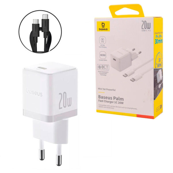 شارژر دیواری 20 وات باسئوس P10111602213 QC3.0 PD 3A + کابل تبدیل تایپ سی