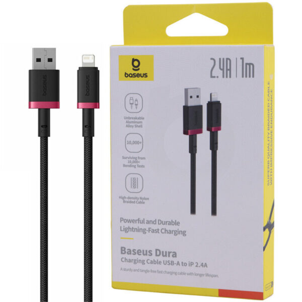 کابل لایتنینگ فست شارژ 2.4 آمپر باسئوس Dura P10377801U01 طول 1 متر