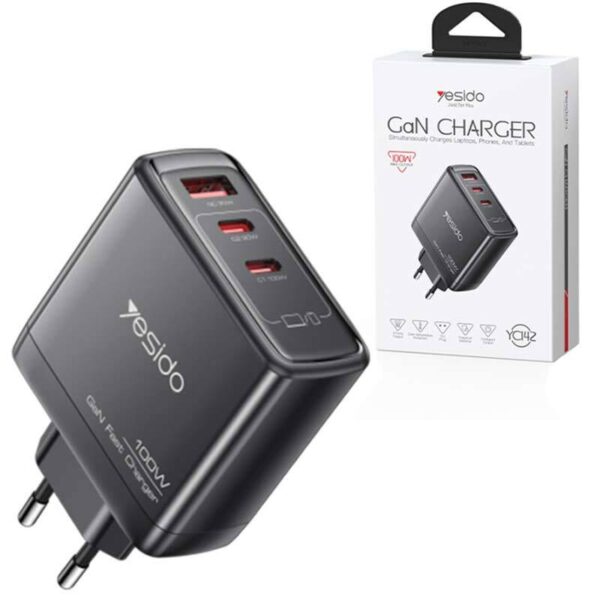 شارژر دیواری 100 وات یسیدو YC142 GaN QC PD