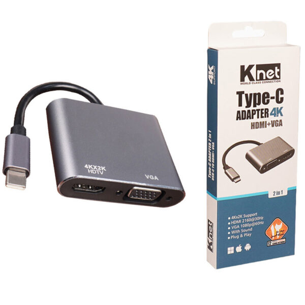تبدیل Type-C به HDMI/VGA کی نت K-CO16