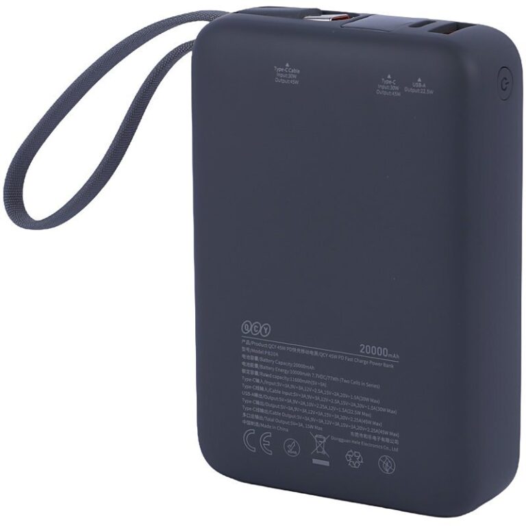 پاور بانک فست شارژ کیو سی وای PB20A QC3.0 PD3.0 45W ظرفیت 20000 میلی آمپر ساعت