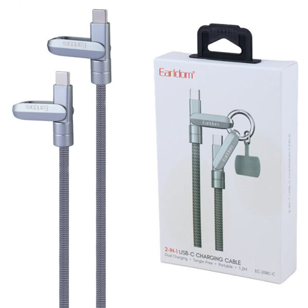 کابل دو سر تایپ سی فست شارژ 60 وات ارلدام EC-208C-C طول 1.2 متر