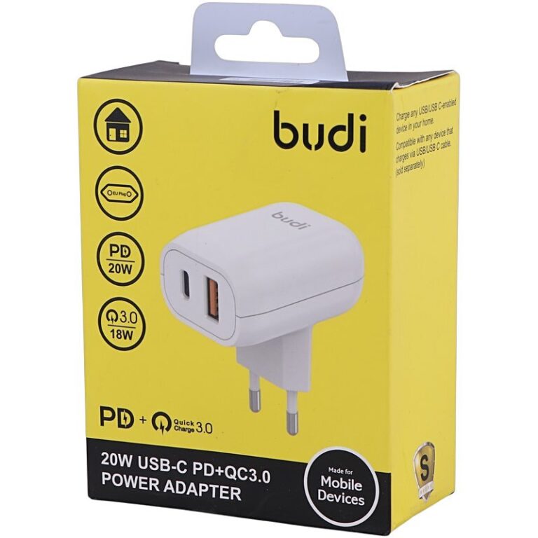 شارژر دیواری بودی AC339VE 20 وات با دو پورت QC3.0 و PD