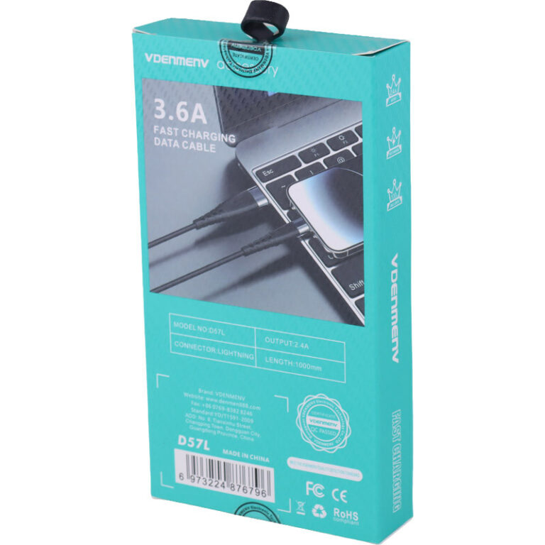 کابل لایتنینگ فست شارژ 3.6 آمپر دنمن D57L طول 1 متر
