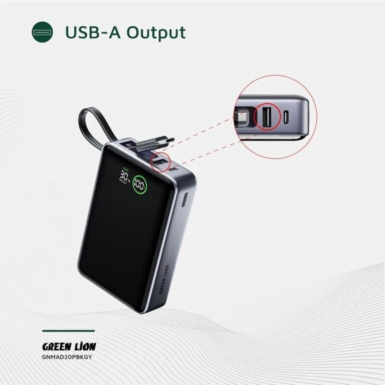 پاور بانک فست شارژ گرین لاین Madrid 20 GL-PX32 GNMAD20PBKGY PD 35W ظرفیت 20000 میلی آمپر ساعت