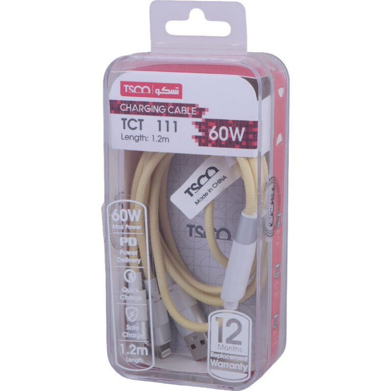 کابل سه سر فست شارژ 60 وات تسکو TCT 111 طول 1.2 متر