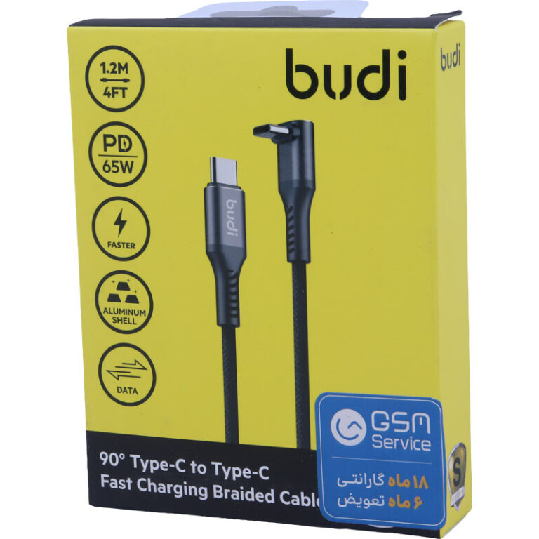کابل دو سر تایپ سی فست شارژ 65 وات بودی DC253TTH یکسر L طول 1.2 متر