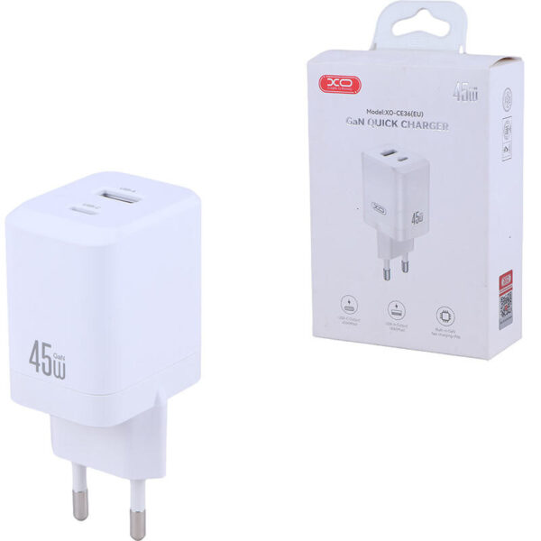 شارژر دیواری 45 وات ایکس او XO-CE36 EU GaN PD 3A