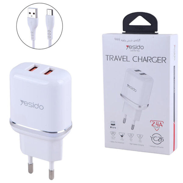 شارژر دیواری Yesido YC26 + کابل میکرو یو اس بی