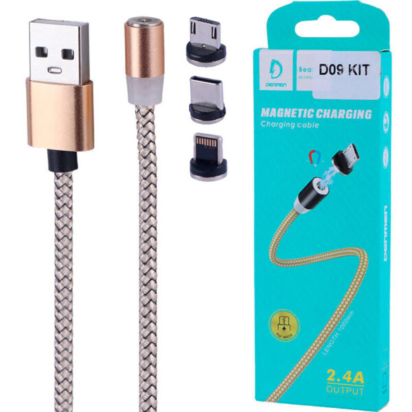 کابل سه سر مگنتی فست شارژ 2.4 آمپر دنمن D09V طول 1 متر