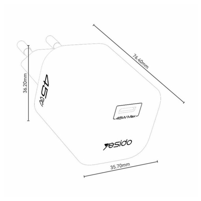 شارژر دیواری 45 وات یسیدو YC116 GaN PD 3A + کابل تبدیل تایپ سی