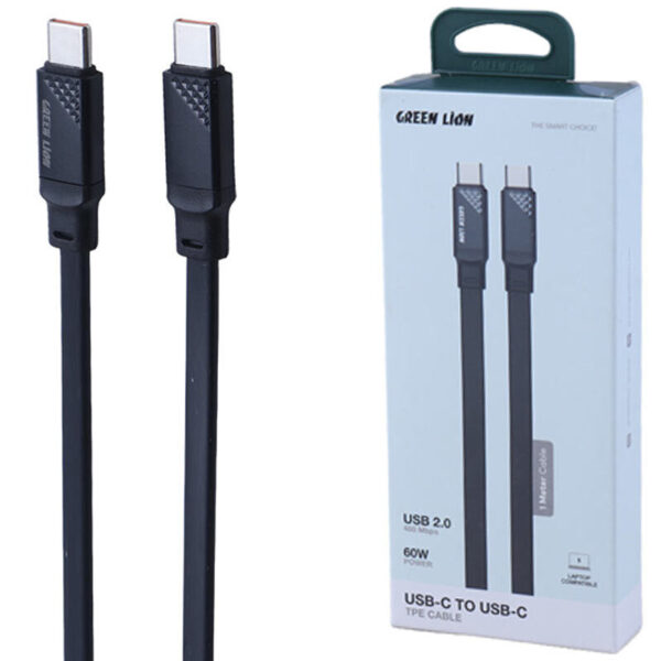 کابل دو سر تایپ سی فست شارژ 60 وات گرین لاین GNTPE1MC2CBK طول 1 متر
