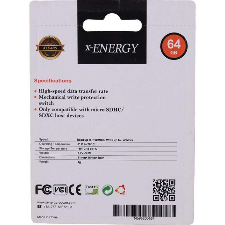 رم میکرو 64 گیگ ایکس انرژی 600X U3 A1 100MB/s