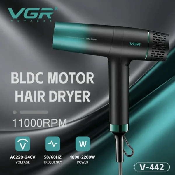 سشوار وی جی آر VGR مدل V-442 موتور براشلس